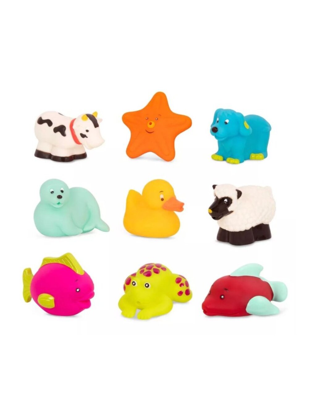 B. Toys Squish & Splash Bath Buddies - 9 Animal-Themed Water Squirting Bath Toys